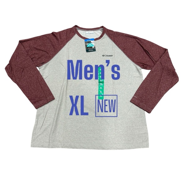 Men’s Columbia XL Crewneck Shirt T-Shirt Red Gray Long Sleeve Omni-Wick NWT - Picture 2 of 8